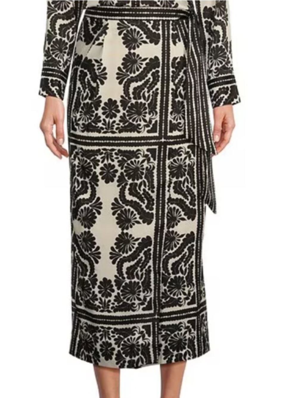 ANTONIO MELANI Clio Black Paisley Floral Print Wrap Midi Skirt